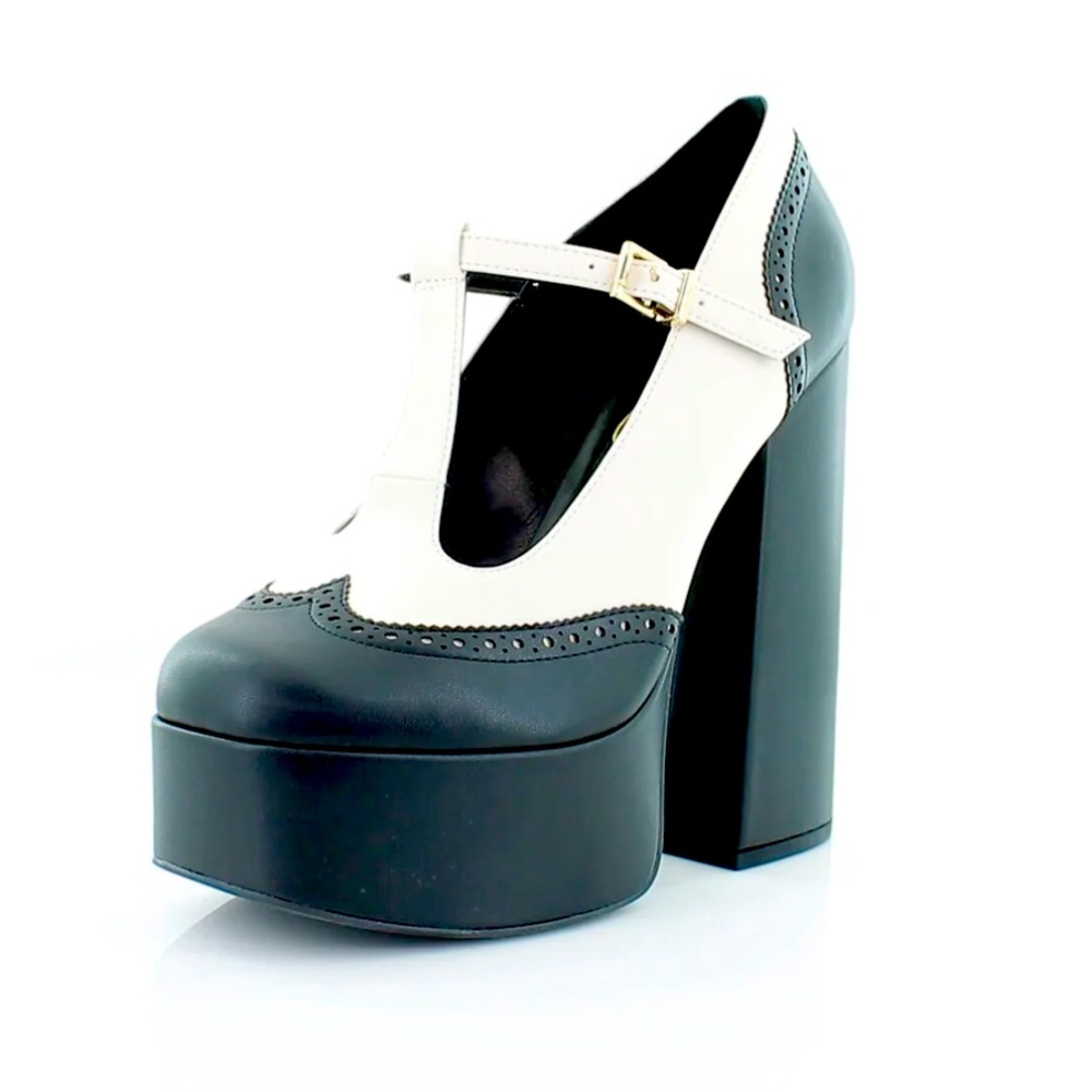 Jessica Simpson Selventa Black/Chalk Mary Jane Block Heel Platform Pumps